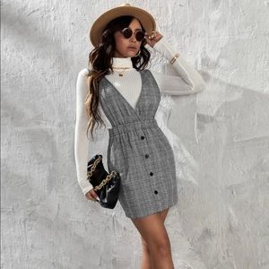 Plaid Button Up Front Overall Dress